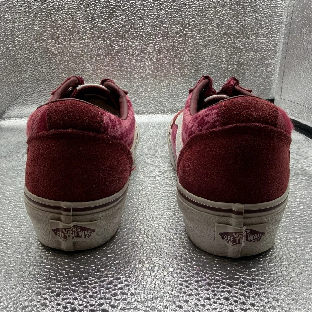Size 7 Vans Ward Platform Plaid Mix Port Burgundy Suede Womens Sneakers 721356